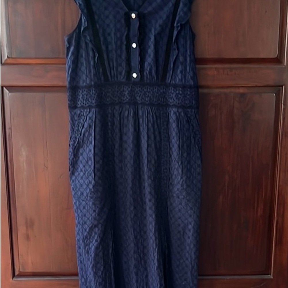 Coach Navy Button-Front Midi Dress